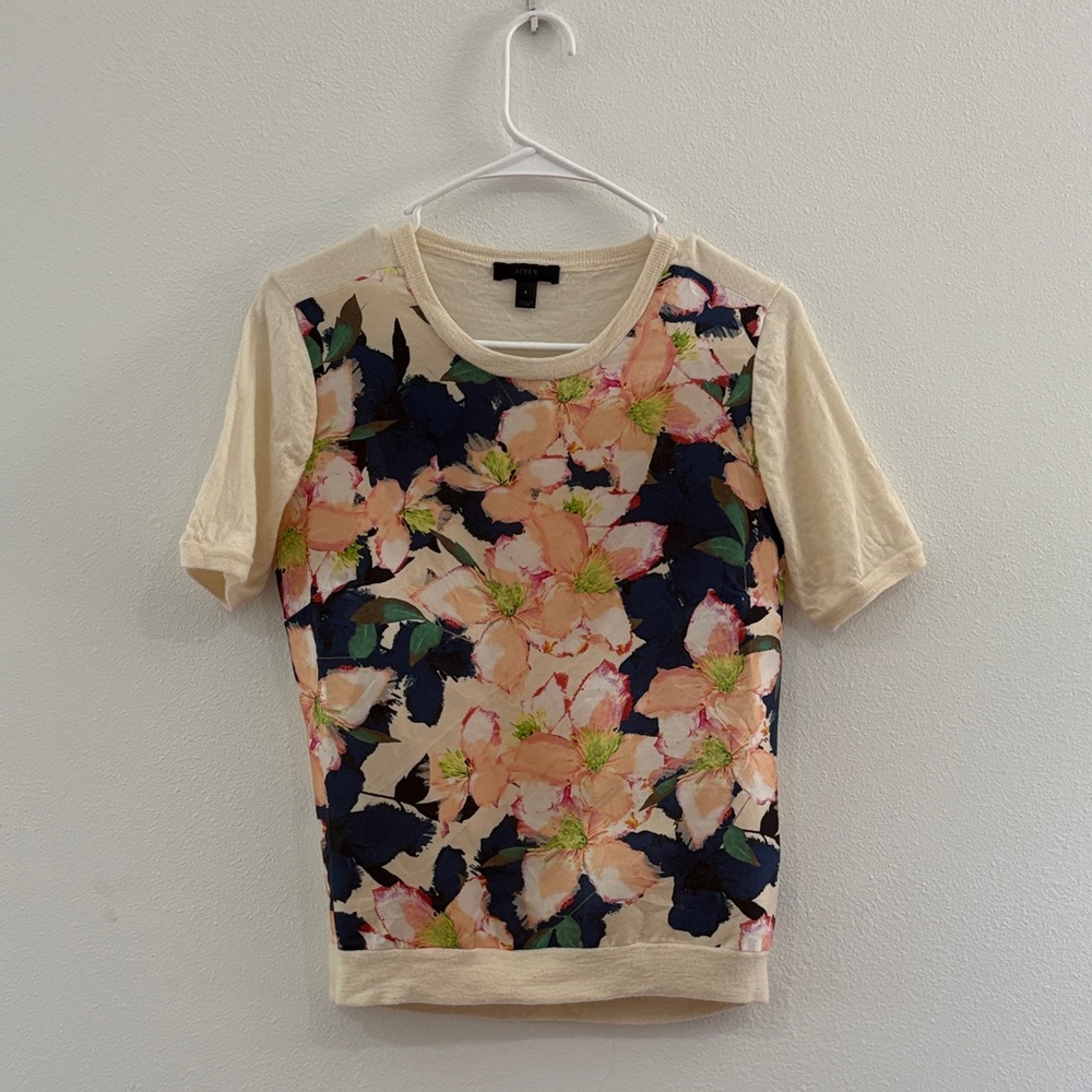 J. Crew Floral Print Blouse - Cream and Navy